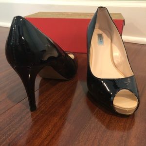 Tahari Regal Black Patent Peep Toe Pumps